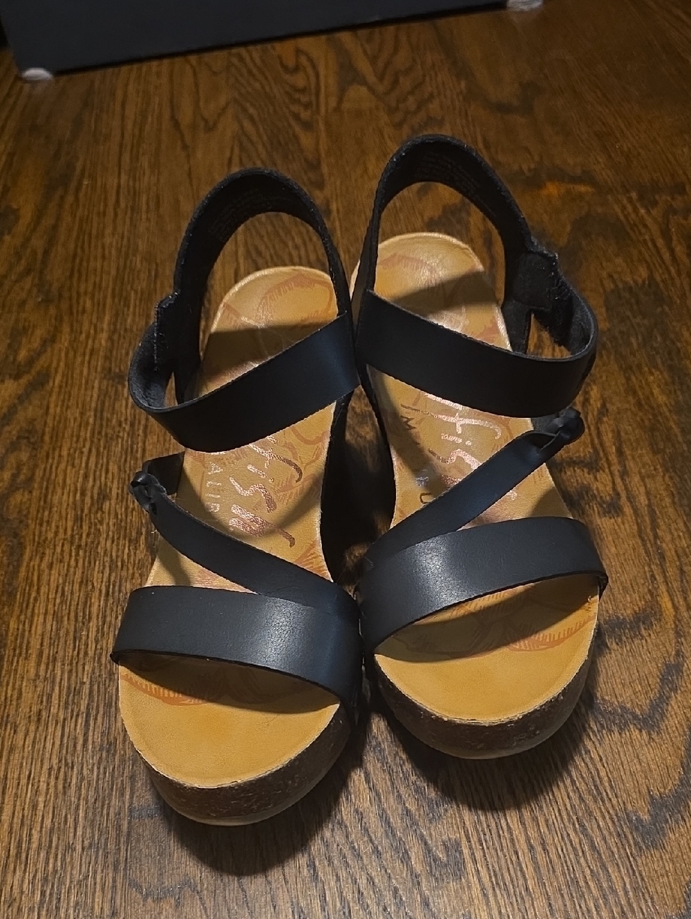 Blowfish Black Leather Crisscross Wedge Sandals